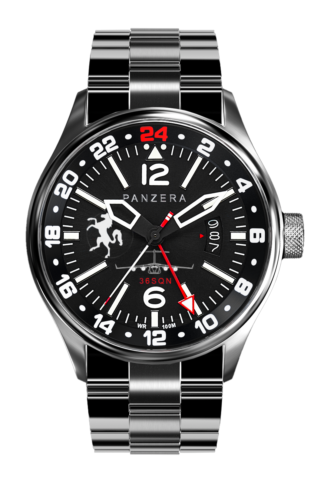 Panzera Flieger 45G Orologio Automatico Uomo – 45mm, Acciaio 316L, Vetro Zaffiro, GMT 24h, Movimento Giapponese NH34A, Quadrante Blu